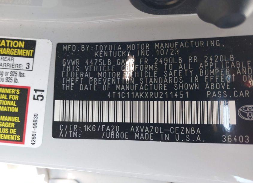 Photo 9 of 2024 Toyota Camry LE (VIN 4T1C11AKXRU211451)