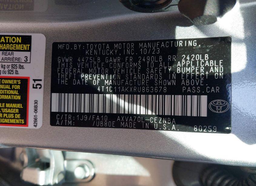 Photo 9 of 2024 Toyota Camry LE (VIN 4T1C11AKXRU863678)