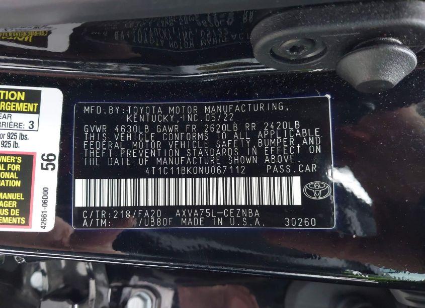 Photo 9 of 2022 Toyota Camry LE AWD (VIN 4T1C11BK0NU067112)