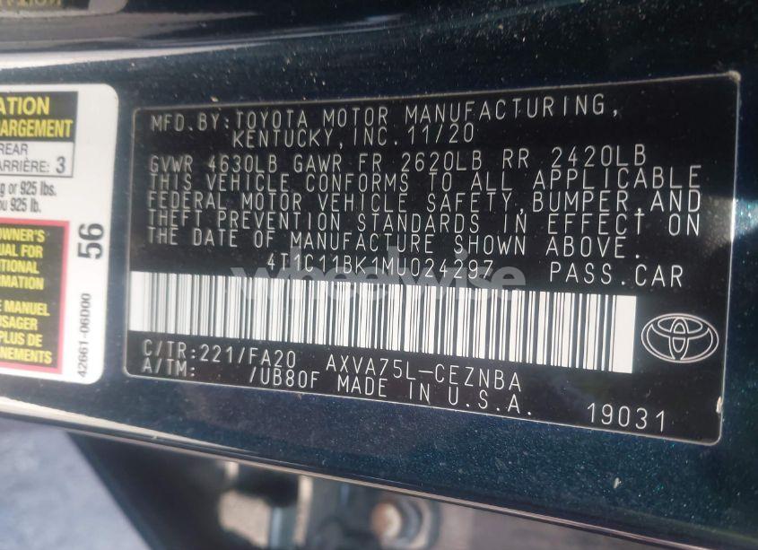 Photo 9 of 2021 Toyota Camry LE AWD (VIN 4T1C11BK1MU024297)