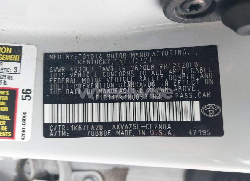 Photo 9 of 2022 Toyota Camry LE AWD (VIN 4T1C11BK1NU053963)