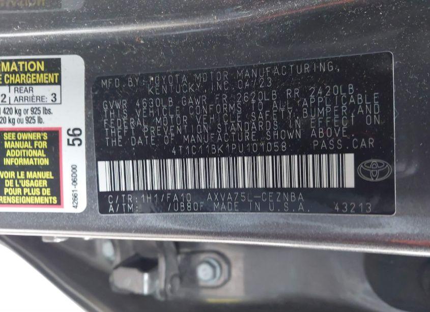 Photo 9 of 2023 Toyota Camry LE (VIN 4T1C11BK1PU101058)