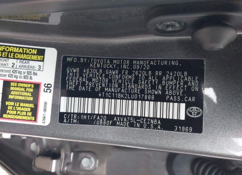 Photo 9 of 2020 Toyota Camry LE AWD (VIN 4T1C11BK2LU017888)