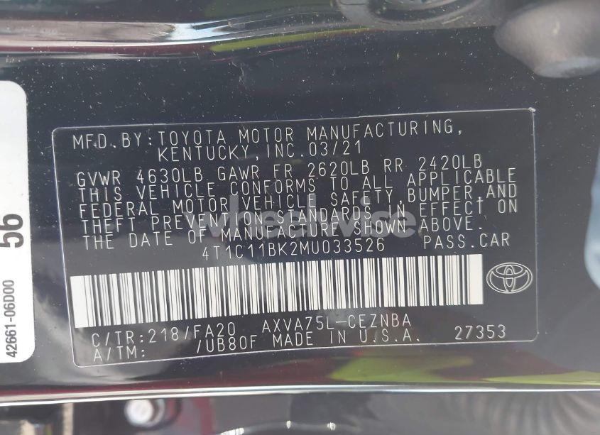 Photo 9 of 2021 Toyota Camry LE AWD (VIN 4T1C11BK2MU033526)