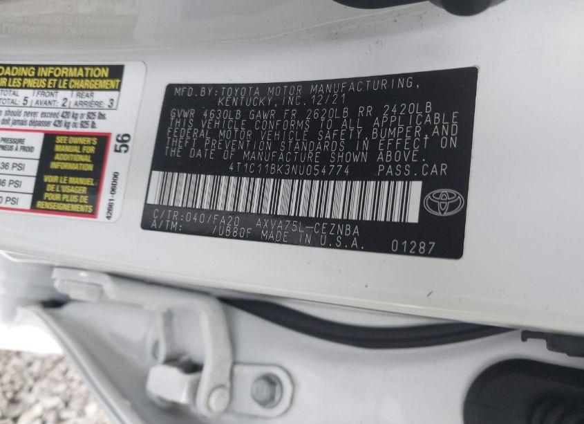 Photo 9 of 2022 Toyota Camry LE AWD (VIN 4T1C11BK3NU054774)