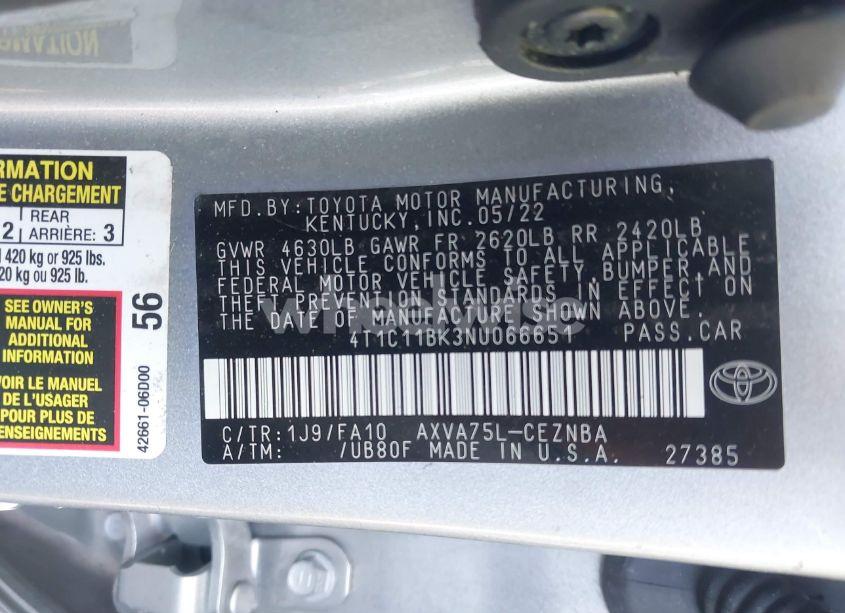 Photo 9 of 2022 Toyota Camry LE AWD (VIN 4T1C11BK3NU066651)