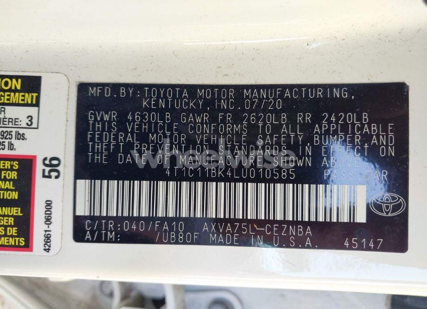 Photo 9 of 2020 Toyota Camry LE AWD (VIN 4T1C11BK4LU010585)