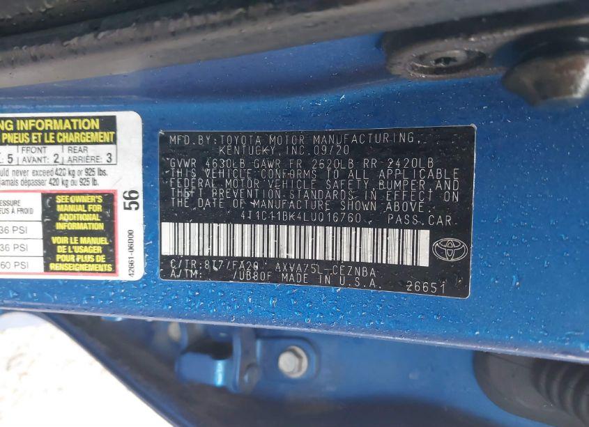 Photo 9 of 2020 Toyota Camry LE AWD (VIN 4T1C11BK4LU016760)