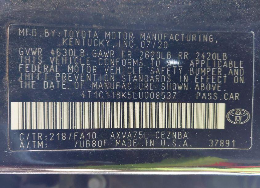 Photo 9 of 2020 Toyota Camry LE AWD (VIN 4T1C11BK5LU008537)