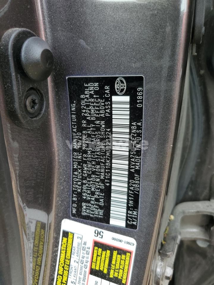 Photo 12 of 2021 TOYOTA CAMRY LE (VIN 4T1C11BK7MU021324)