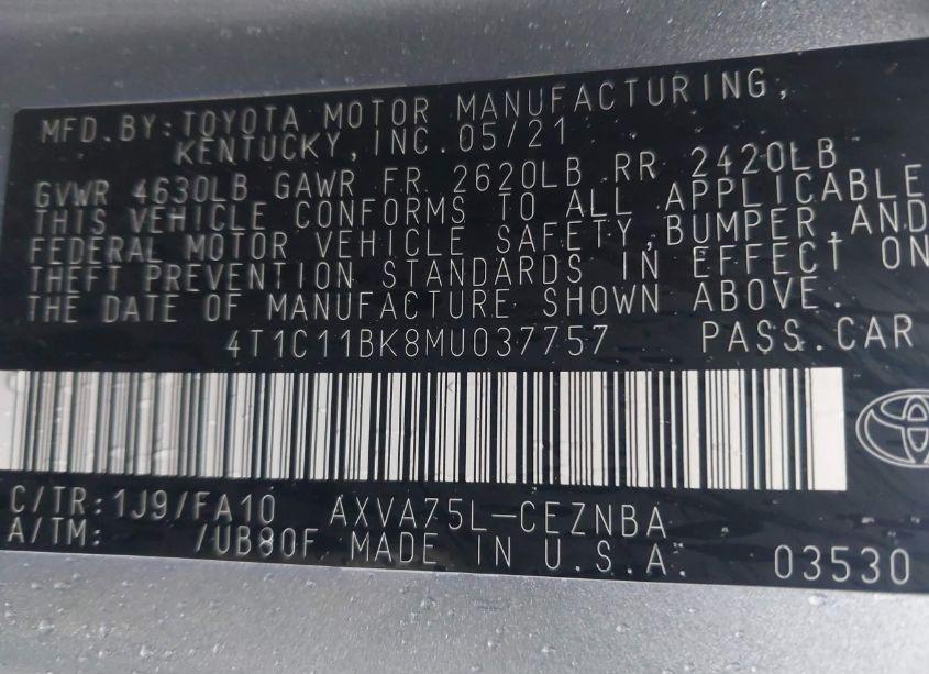 Photo 9 of 2021 Toyota Camry LE AWD (VIN 4T1C11BK8MU037757)