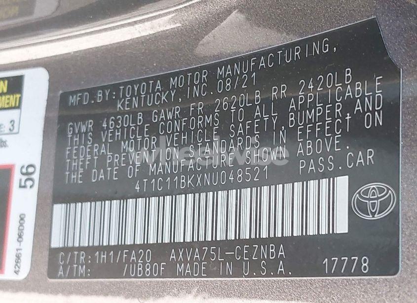 Photo 9 of 2022 Toyota Camry LE AWD (VIN 4T1C11BKXNU048521)