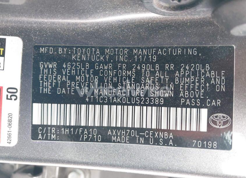 Photo 9 of 2020 Toyota Camry LE HYBRID (VIN 4T1C31AK0LU523389)