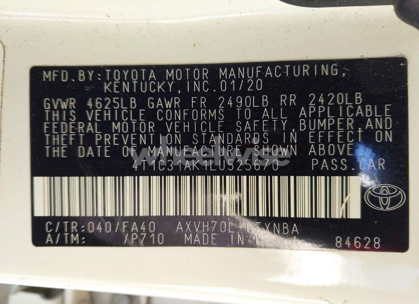 Photo 9 of 2020 Toyota Camry LE HYBRID (VIN 4T1C31AK1LU525670)