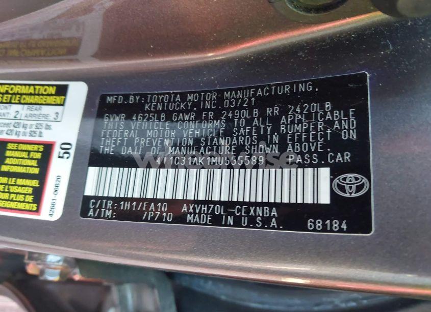 Photo 9 of 2021 Toyota Camry LE HYBRID (VIN 4T1C31AK1MU555589)