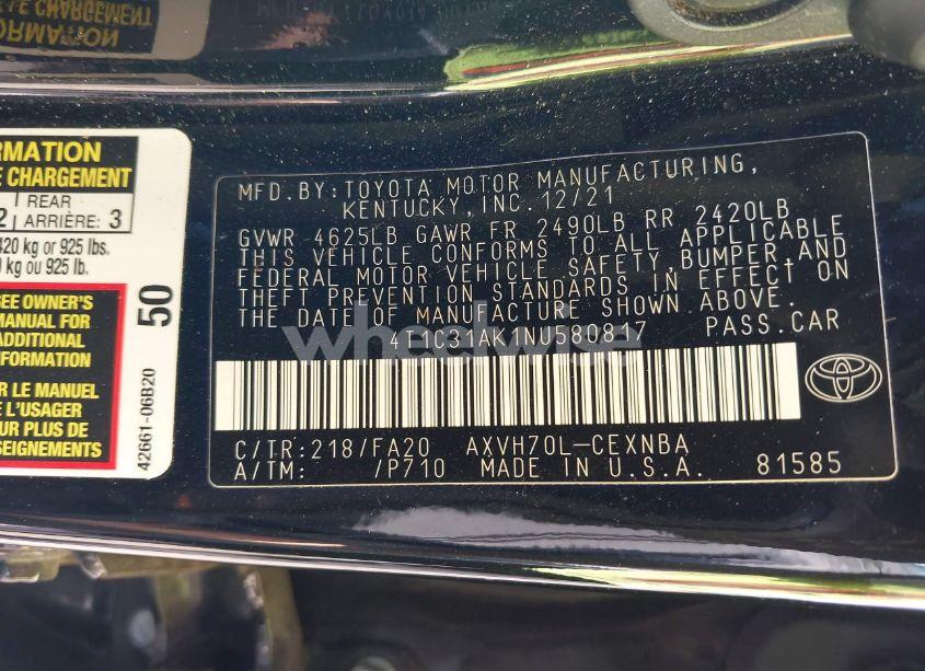 Photo 9 of 2022 Toyota Camry LE (VIN 4T1C31AK1NU580817)