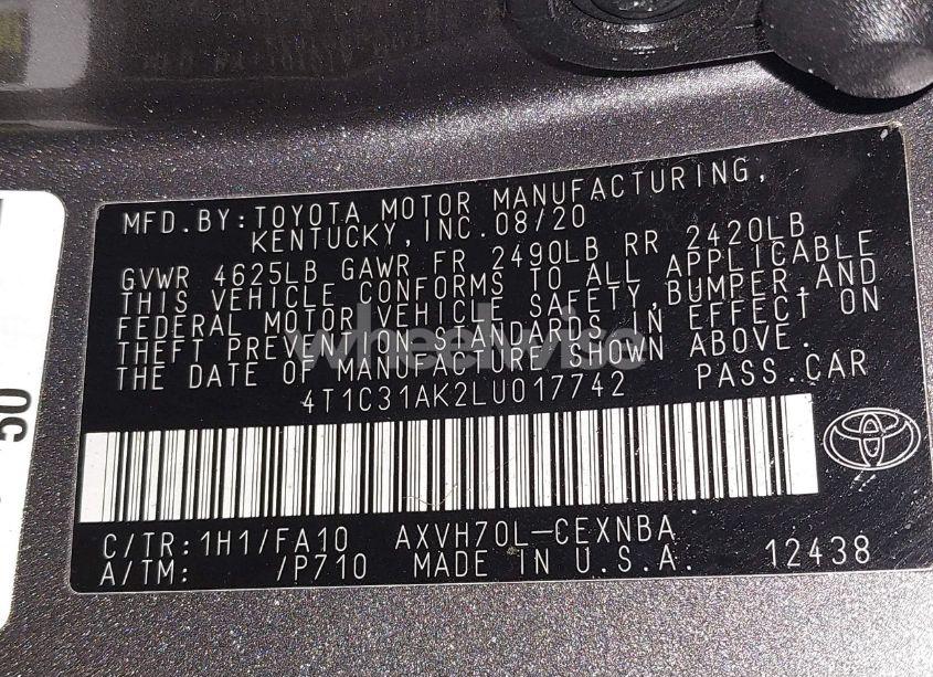 Photo 9 of 2020 Toyota Camry LE HYBRID (VIN 4T1C31AK2LU017742)