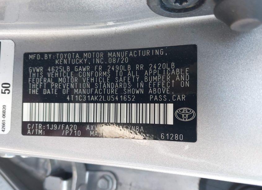 Photo 9 of 2020 Toyota Camry LE HYBRID (VIN 4T1C31AK2LU541652)