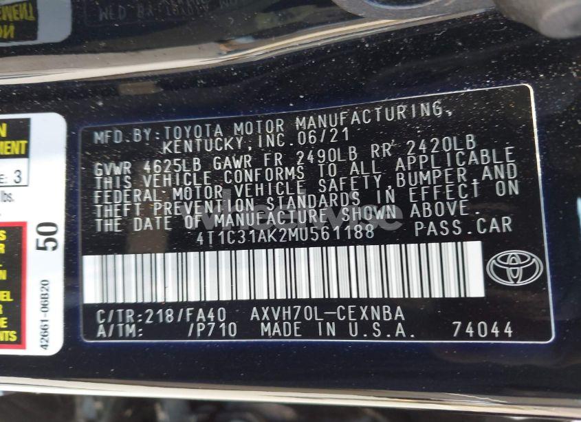 Photo 9 of 2021 Toyota Camry LE HYBRID (VIN 4T1C31AK2MU561188)