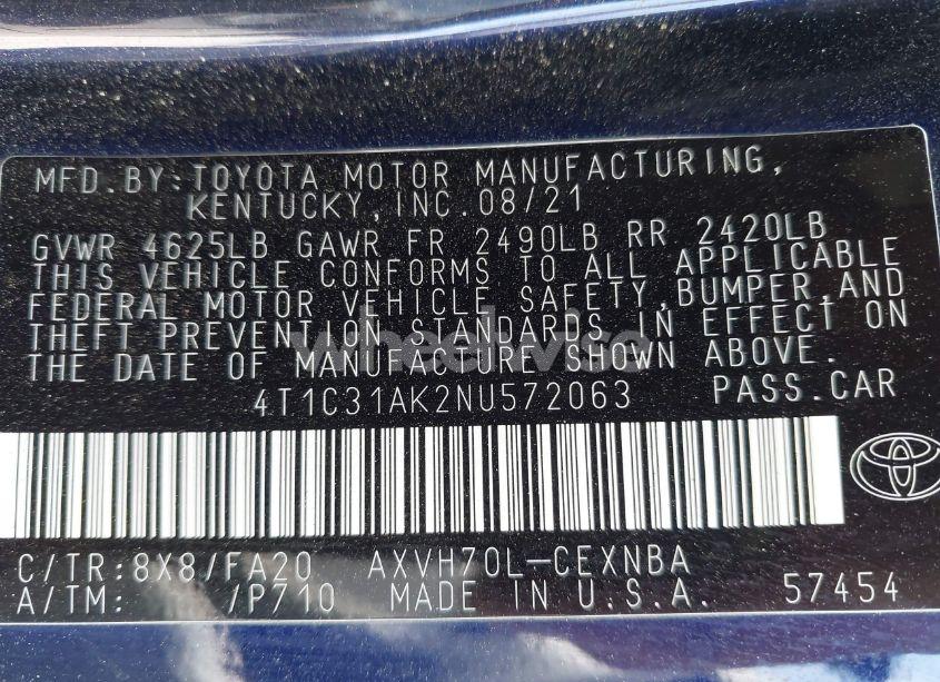 Photo 9 of 2022 Toyota Camry LE HYBRID (VIN 4T1C31AK2NU572063)