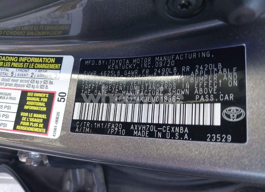 Photo 9 of 2020 Toyota Camry LE HYBRID (VIN 4T1C31AK3LU018365)