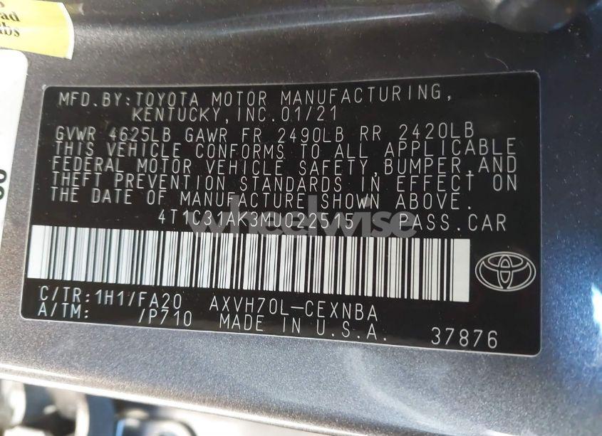 Photo 9 of 2021 Toyota Camry LE HYBRID (VIN 4T1C31AK3MU022515)