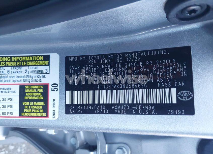 Photo 9 of 2022 Toyota Camry LE HYBRID (VIN 4T1C31AK3NU584626)