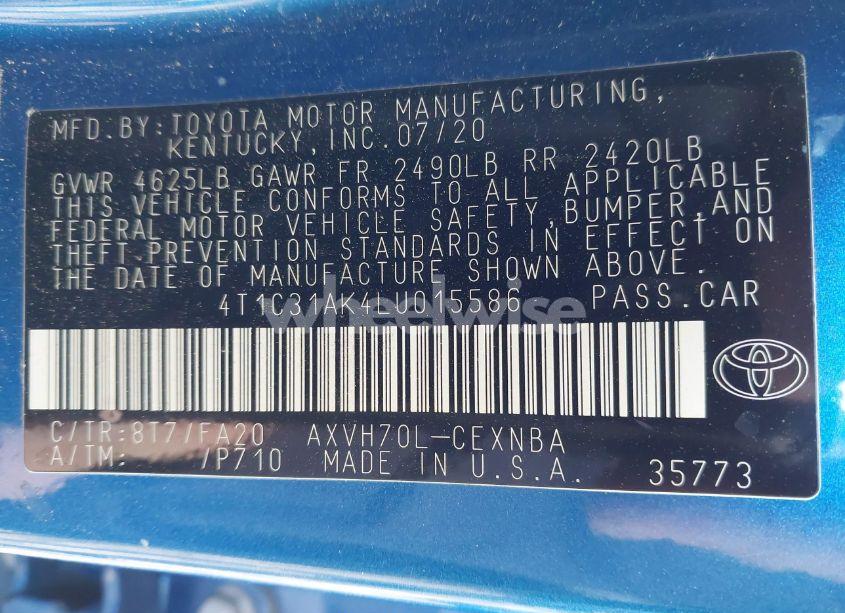 Photo 9 of 2020 Toyota Camry LE HYBRID (VIN 4T1C31AK4LU015586)