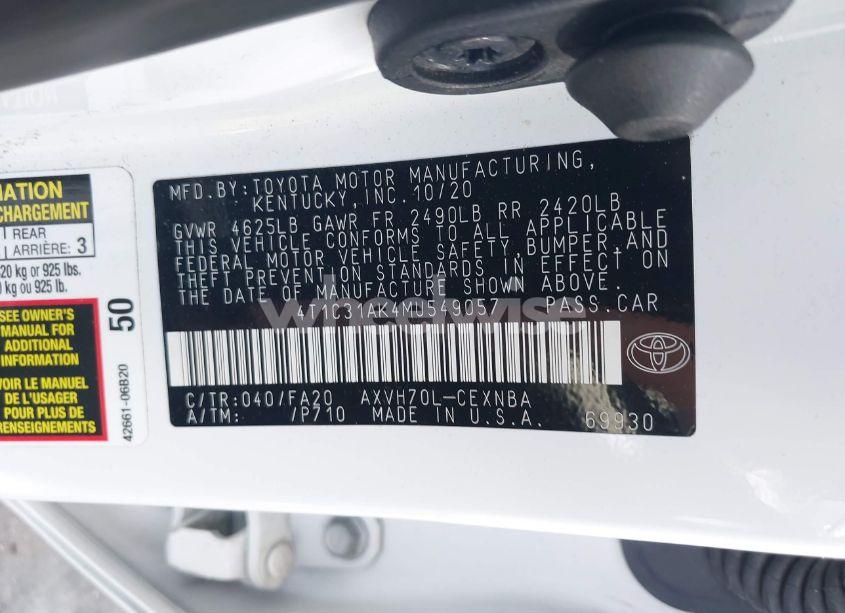 Photo 9 of 2021 Toyota Camry LE HYBRID (VIN 4T1C31AK4MU549057)