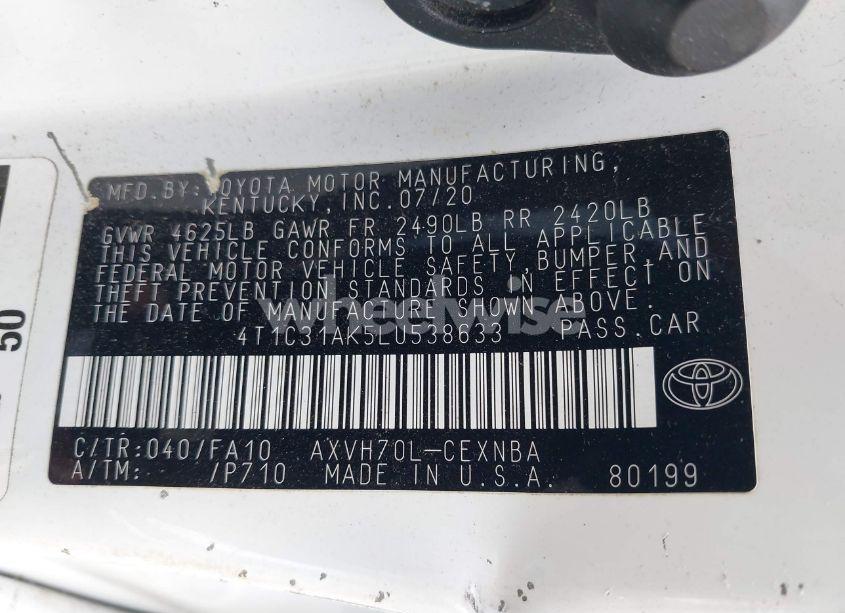 Photo 9 of 2020 Toyota Camry LE HYBRID (VIN 4T1C31AK5LU538633)