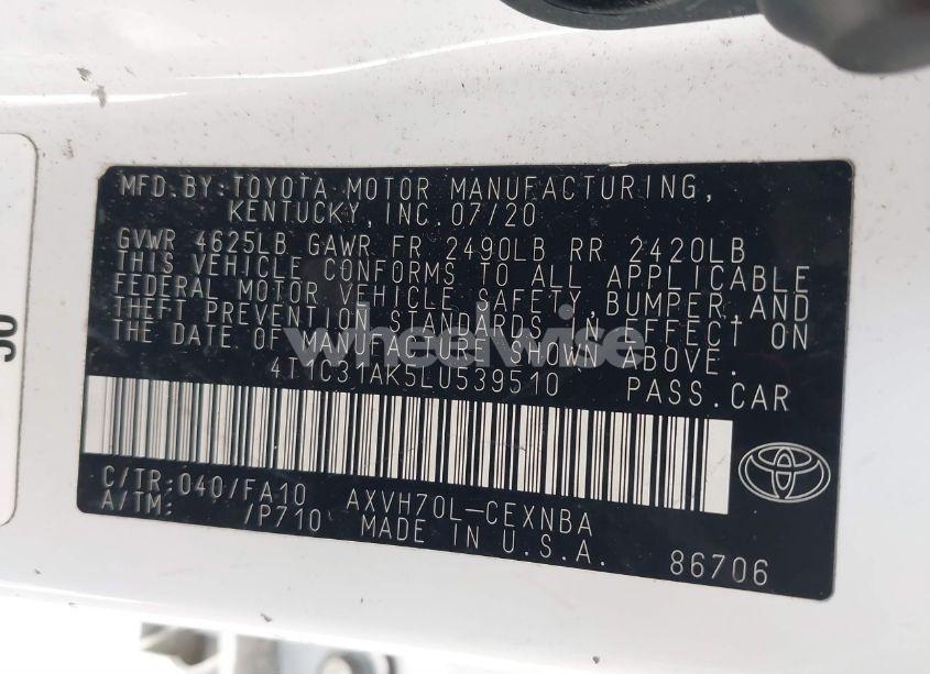 Photo 9 of 2020 Toyota Camry LE HYBRID (VIN 4T1C31AK5LU539510)