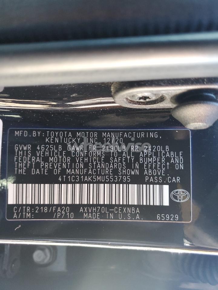 Photo 12 of 2021 TOYOTA CAMRY LE (VIN 4T1C31AK5MU553795)