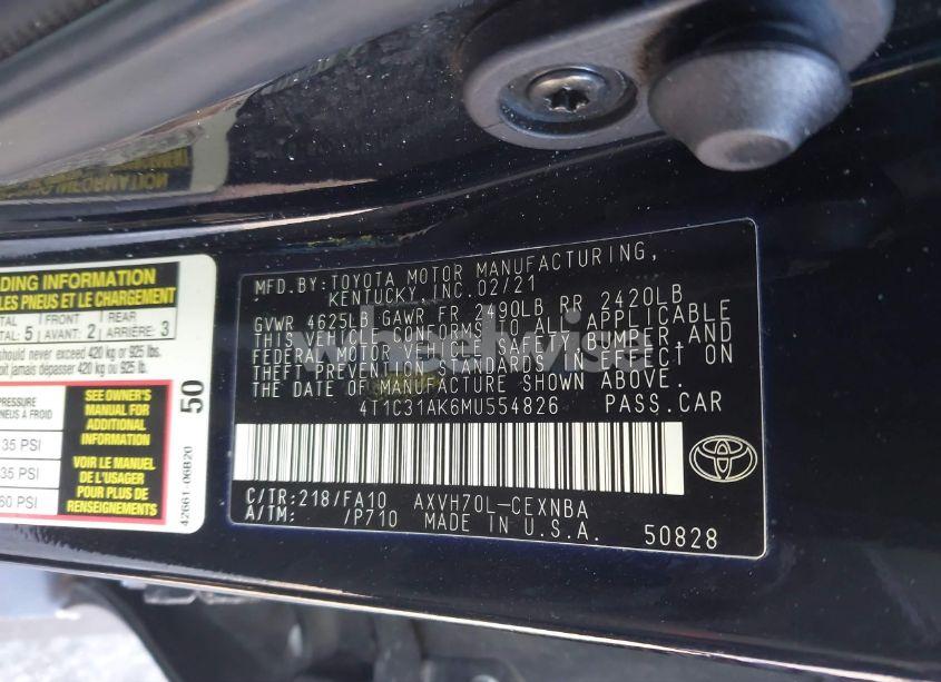 Photo 9 of 2021 Toyota Camry LE HYBRID (VIN 4T1C31AK6MU554826)