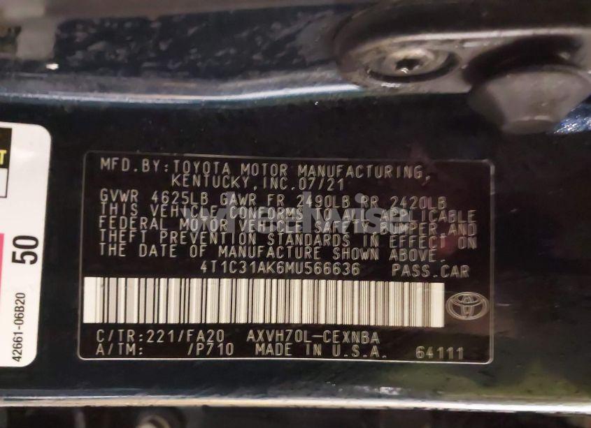 Photo 9 of 2021 Toyota Camry LE HYBRID (VIN 4T1C31AK6MU566636)
