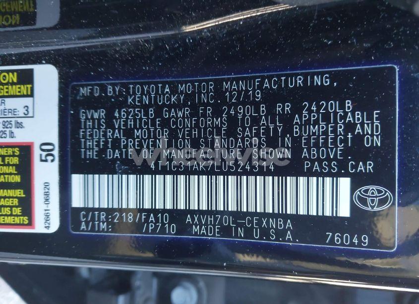 Photo 9 of 2020 Toyota Camry LE HYBRID (VIN 4T1C31AK7LU524314)