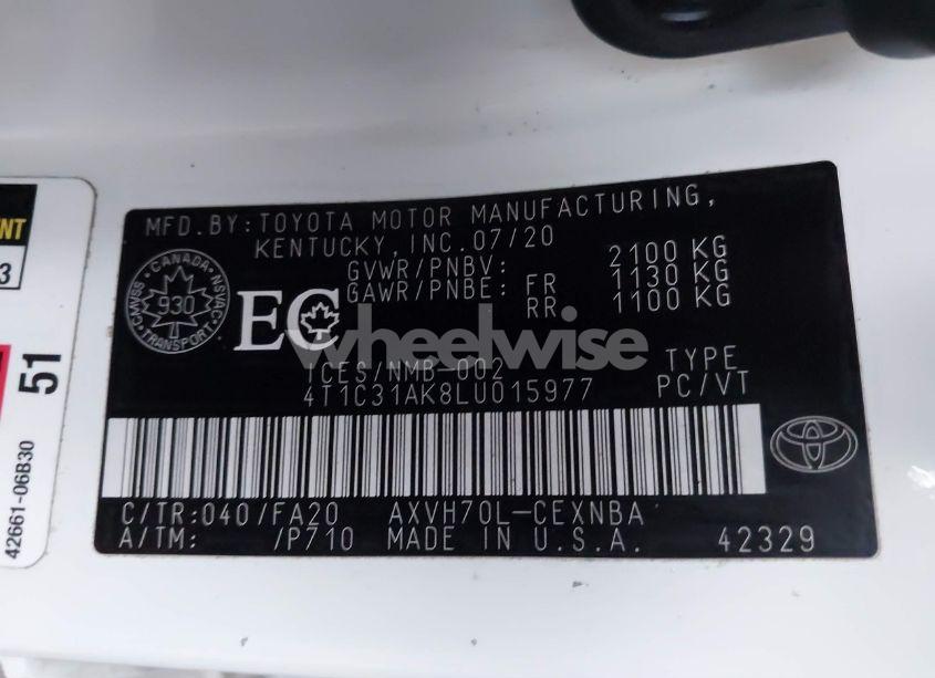 Photo 9 of 2020 Toyota Camry HYBRID LE (VIN 4T1C31AK8LU015977)