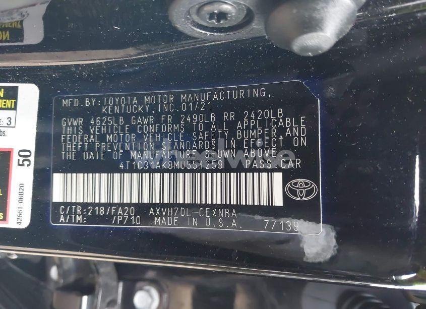 Photo 9 of 2021 Toyota Camry LE HYBRID (VIN 4T1C31AK8MU554259)