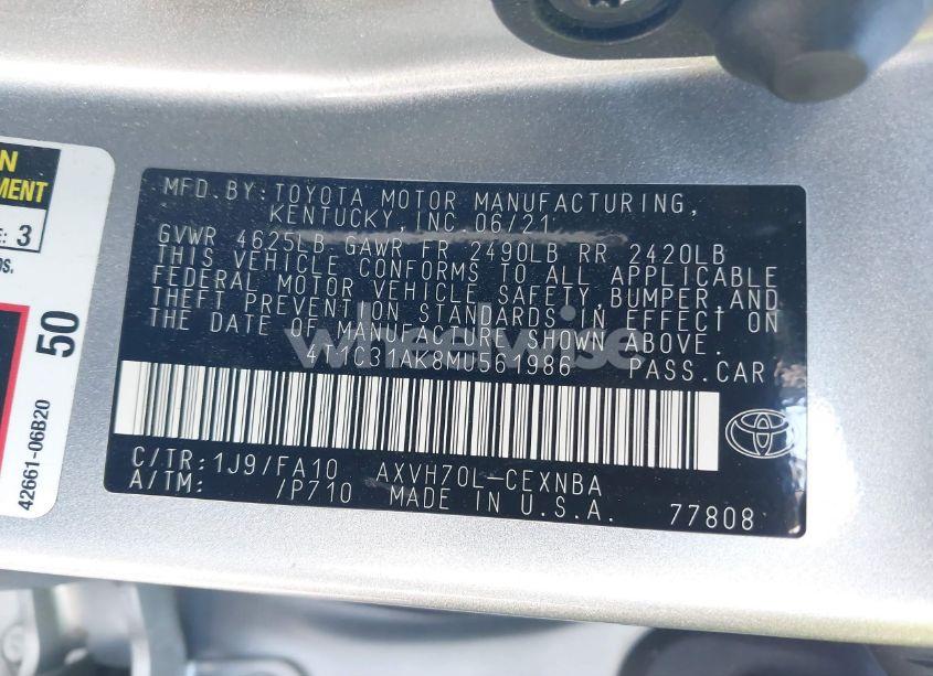 Photo 9 of 2021 Toyota Camry LE HYBRID (VIN 4T1C31AK8MU561986)