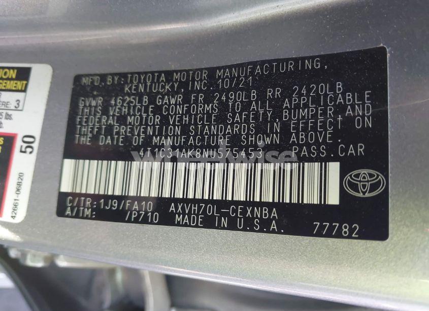 Photo 9 of 2022 Toyota Camry LE HYBRID (VIN 4T1C31AK8NU575453)
