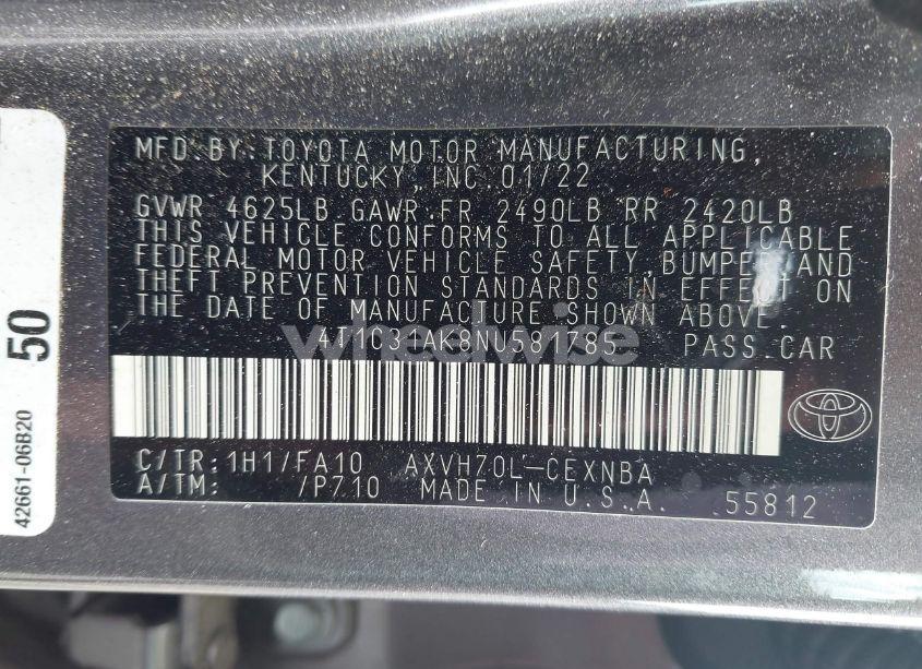 Photo 9 of 2022 Toyota Camry LE HYBRID (VIN 4T1C31AK8NU581785)