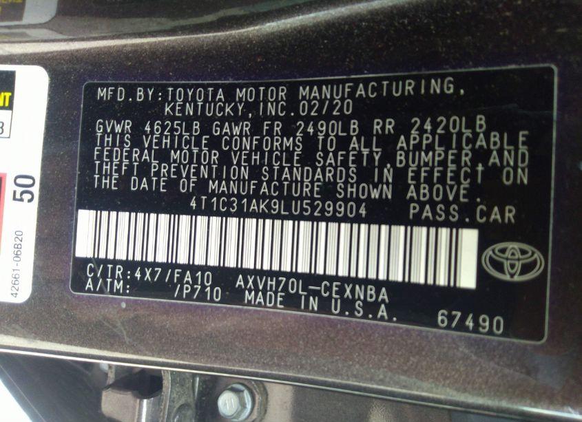 Photo 9 of 2020 Toyota Camry LE HYBRID (VIN 4T1C31AK9LU529904)