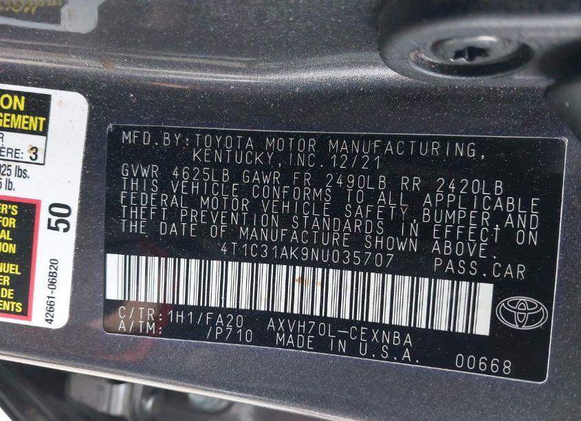 Photo 9 of 2022 Toyota Camry LE HYBRID (VIN 4T1C31AK9NU035707)