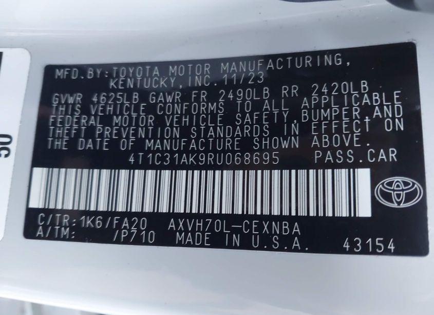 Photo 9 of 2024 Toyota Camry HYBRID LE (VIN 4T1C31AK9RU068695)