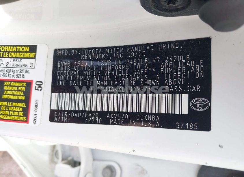 Photo 9 of 2020 Toyota Camry LE HYBRID (VIN 4T1C31AKXLU019674)