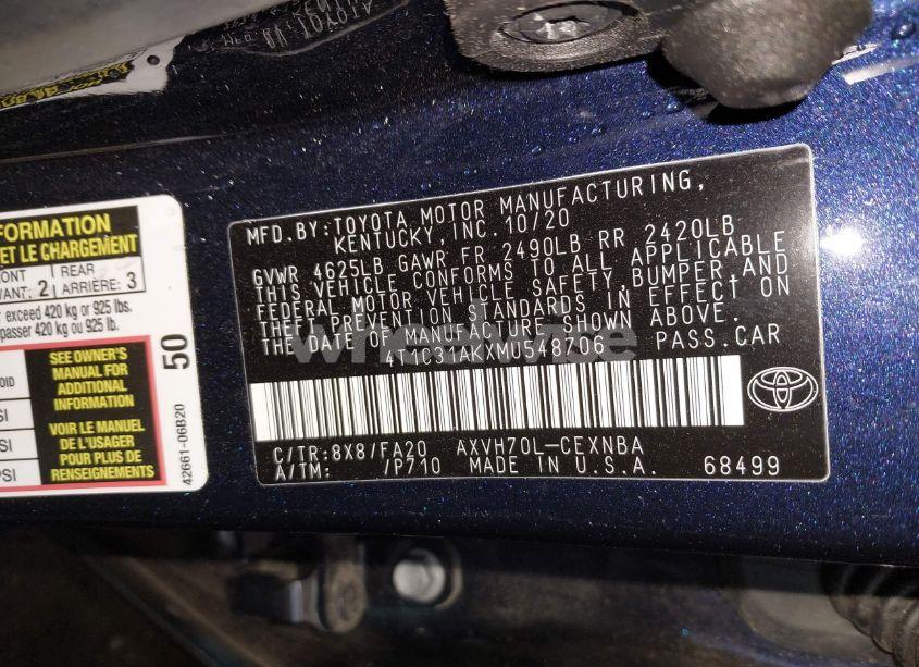 Photo 9 of 2021 Toyota Camry LE HYBRID (VIN 4T1C31AKXMU548706)