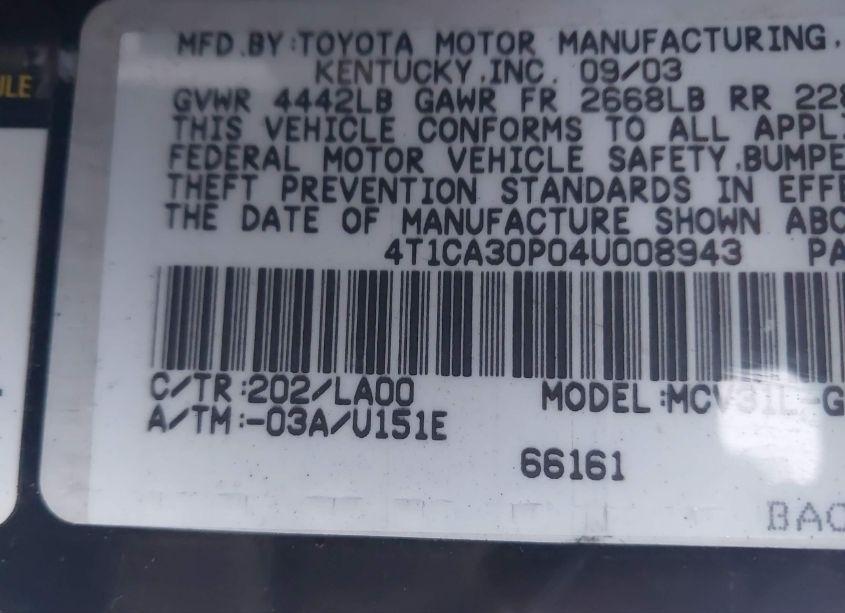 Photo 9 of 2004 Toyota Camry SOLARA SLE V6 (VIN 4T1CA30P04U008943)