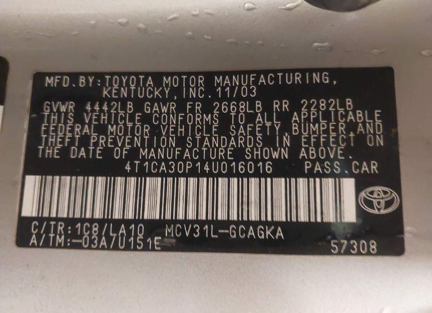 Photo 9 of 2004 Toyota Camry SOLARA SLE V6 (VIN 4T1CA30P14U016016)