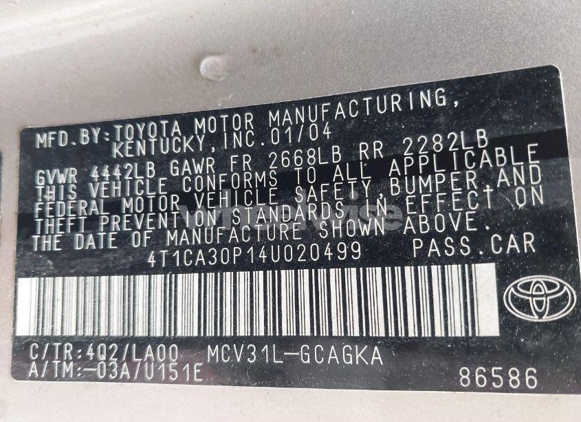 Photo 9 of 2004 Toyota Camry SOLARA SLE V6 (VIN 4T1CA30P14U020499)