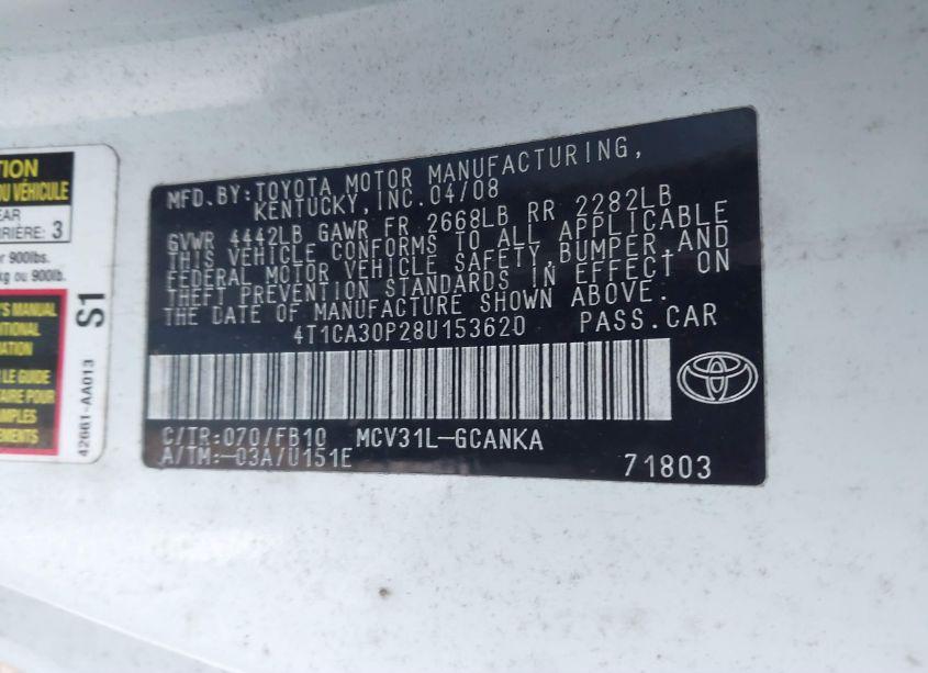 Photo 9 of 2008 Toyota Camry SOLARA SE V6 (VIN 4T1CA30P28U153620)