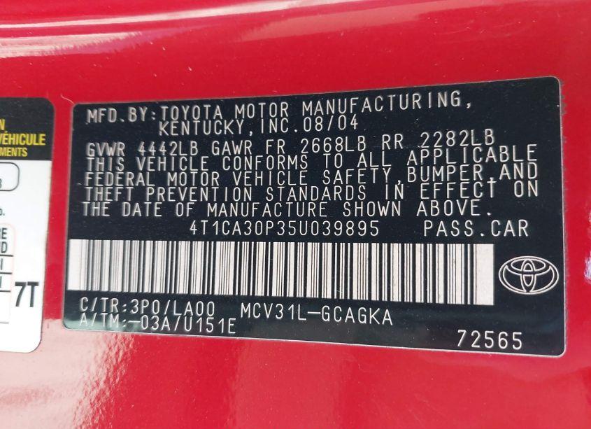 Photo 9 of 2005 Toyota Camry SOLARA SLE V6 (VIN 4T1CA30P35U039895)